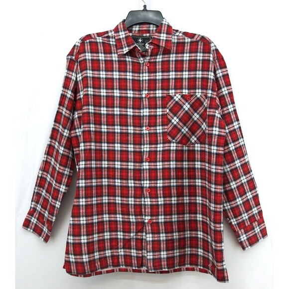 Thunder Flannel Shirt Mens Size Large Red Plaid Long Sleeve Casual Button Up - Picture 1 of 4